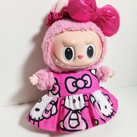 Labubu Hello Kitty Dress with Oversized Pink Metallic Bow Outfit - Picture 3 of 6